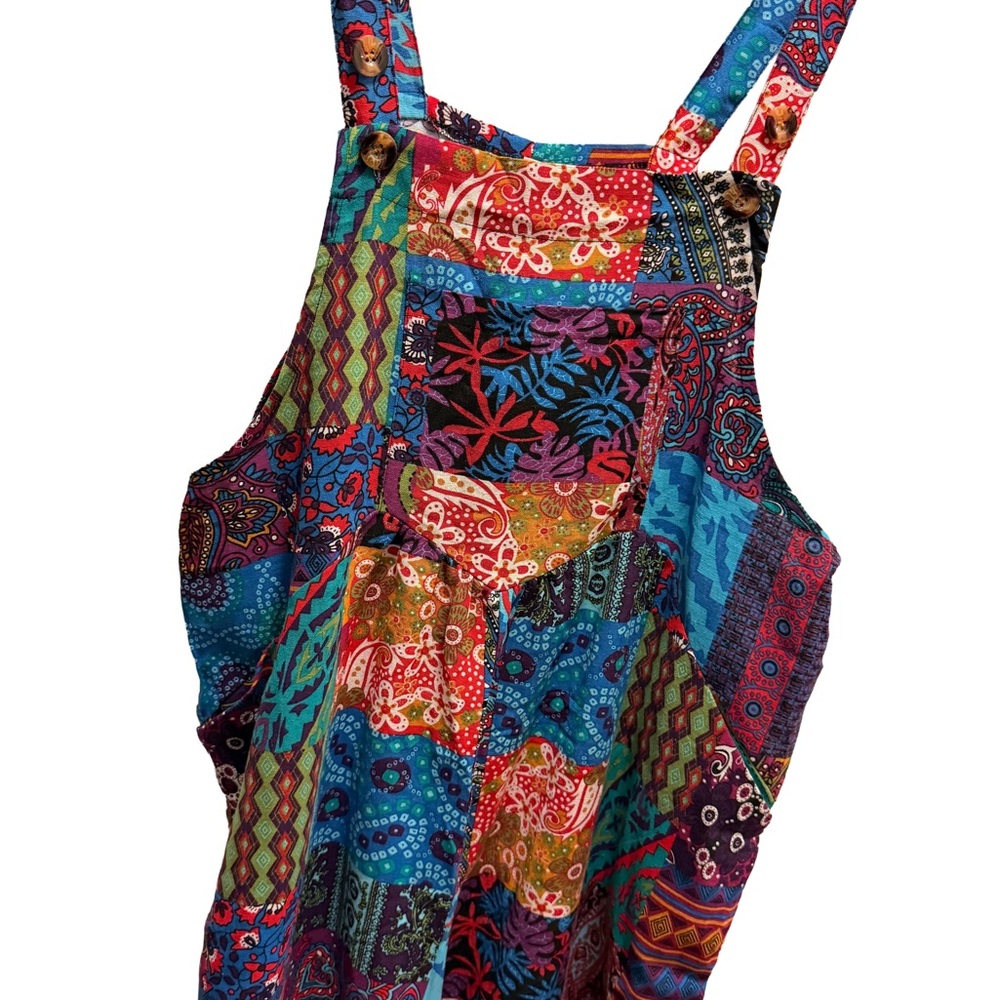 Colorful Patchwork Print Overalls Dress - Multicolor - Picture 2 of 9